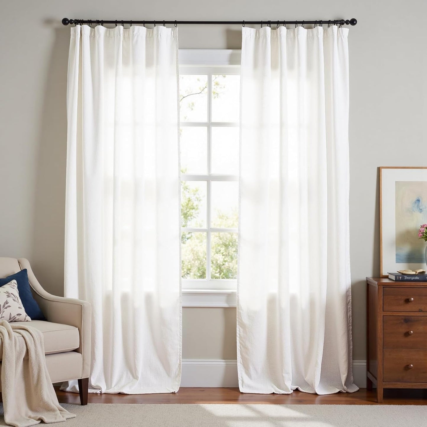 Linen Blend Curtains 90 inch Length for Bedroom Living Room