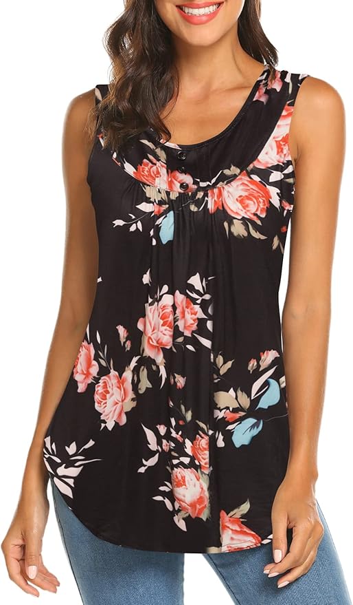Halife Women's Paisley Printed Pleated Sleeveless Blouse Shirt