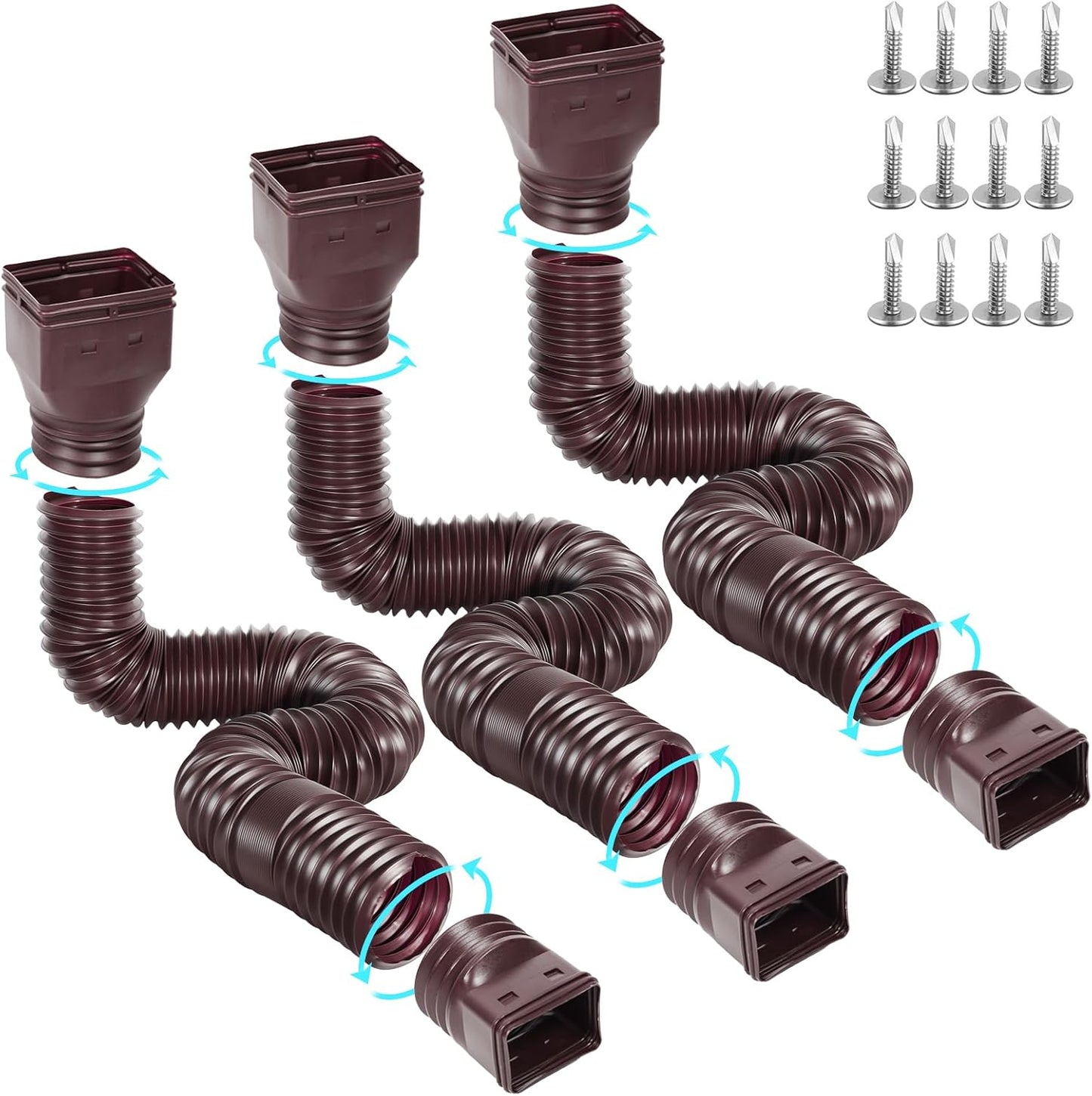 3 Pack Flexible Gutter Downspout Extensions for Rainwater Drainage