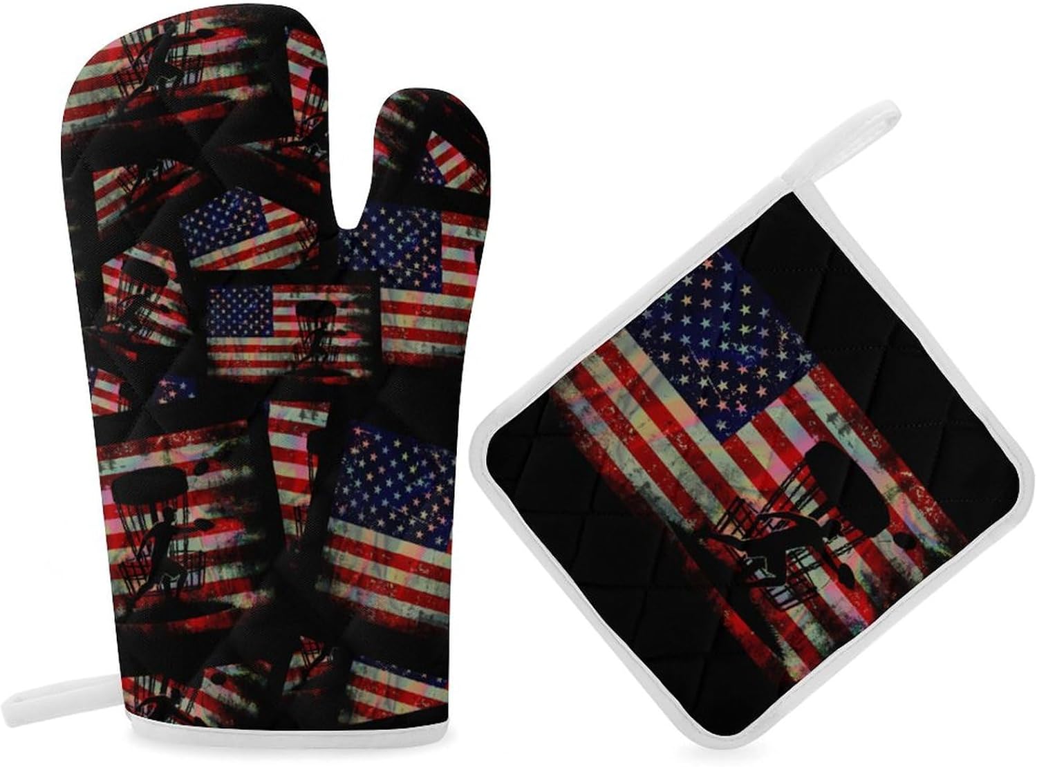 Laser Texture American Flag Oven Mitts - Heat Resistant & Waterproof