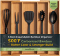 Carbonized Bamboo Kitchen Drawer Organizer - Expandable 5-Slot Tray