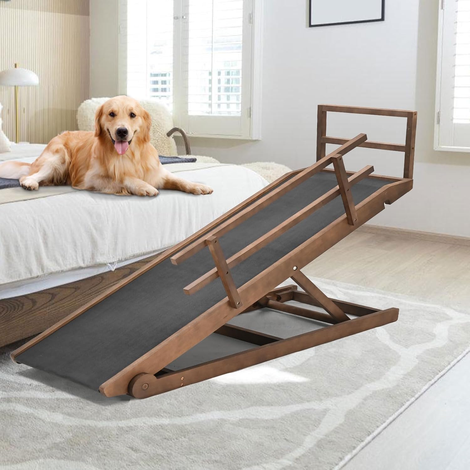 Dog Ramp for High Bed - Adjustable Folding Pet Ramp for Safety