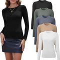 5 Pack Long Sleeve Tops for Women Stretchy Fitted Crew Neck - Soft