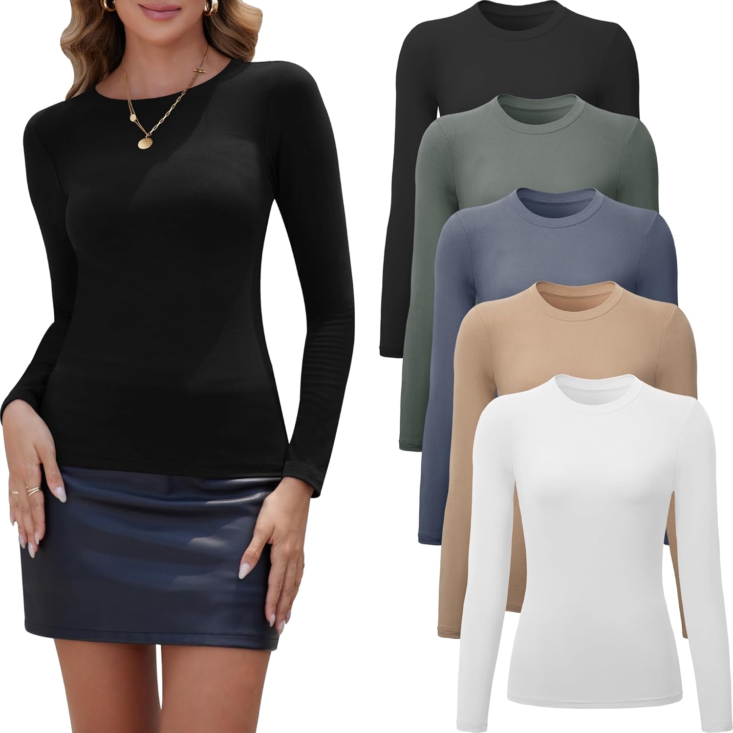 5 Pack Long Sleeve Tops for Women - Stylish and Versatile Wear