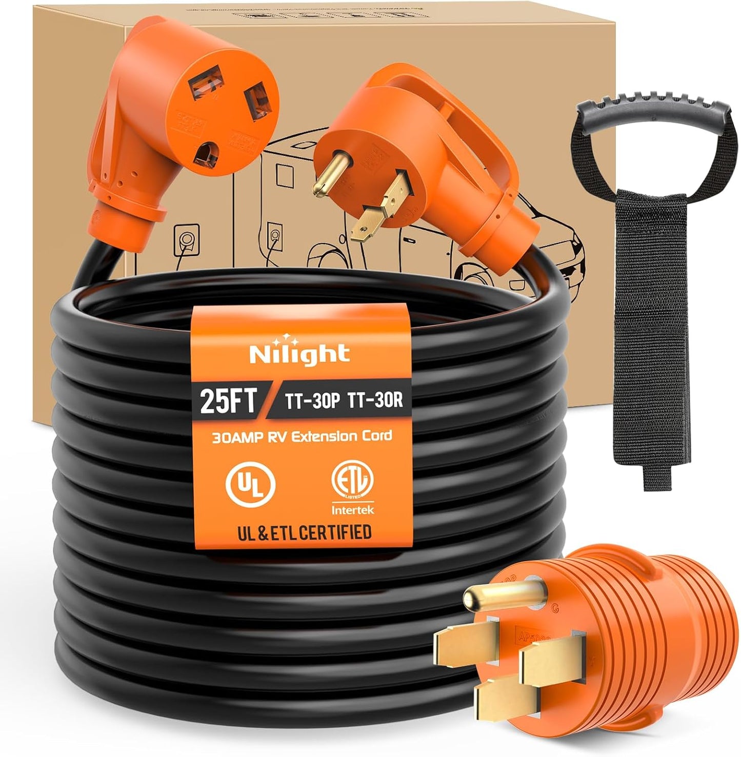 Nilight 25FT 30 Amp RV Extension Cord with 50 to 30 Amp Adapter