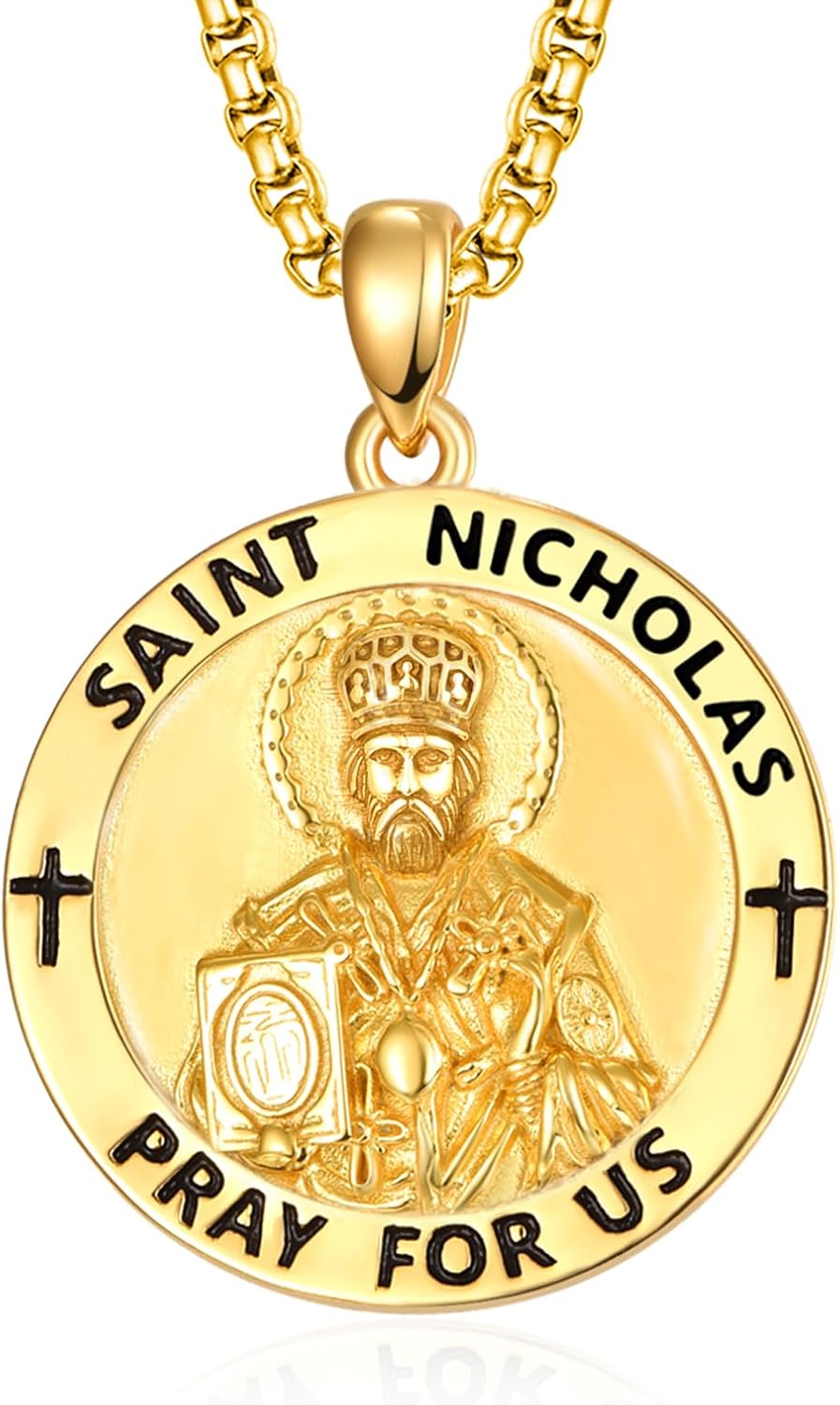 925 Sterling Silver St. Nicholas Medal Amulet Necklace for Men