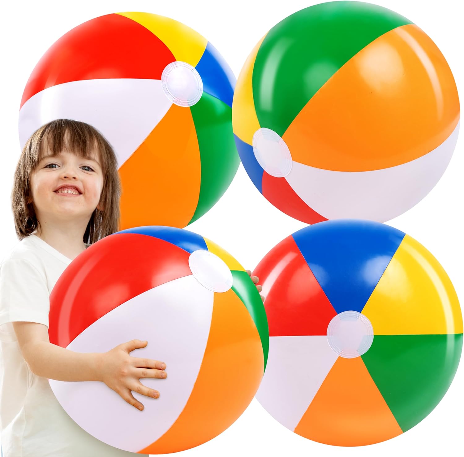 JOYIN 4-Pack 20 Rainbow Beach Balls - Fun Pool Toy Set for Summer Parties