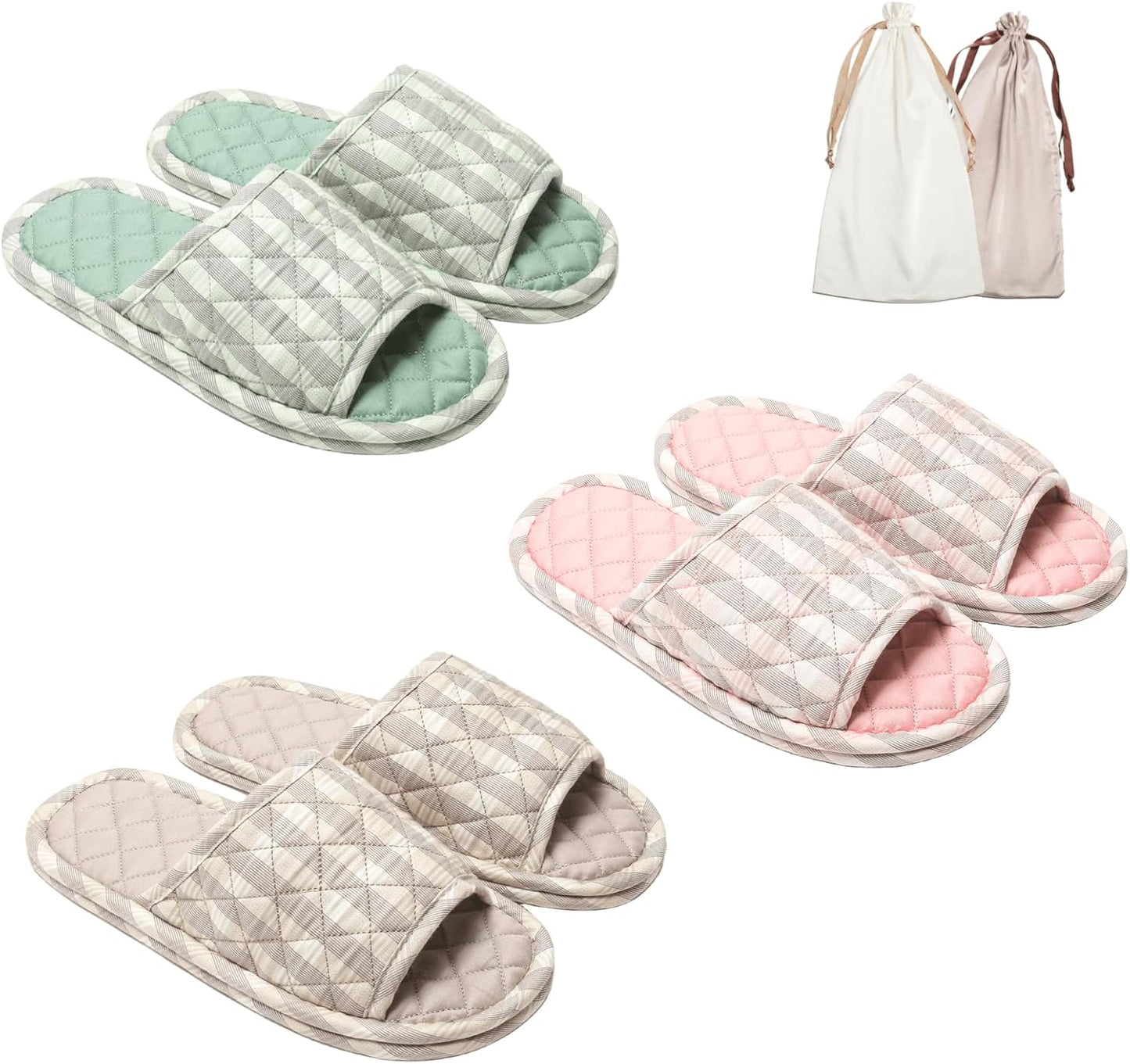 3 Pairs Floral Cotton Slippers for Women - Soft Indoor Footwear