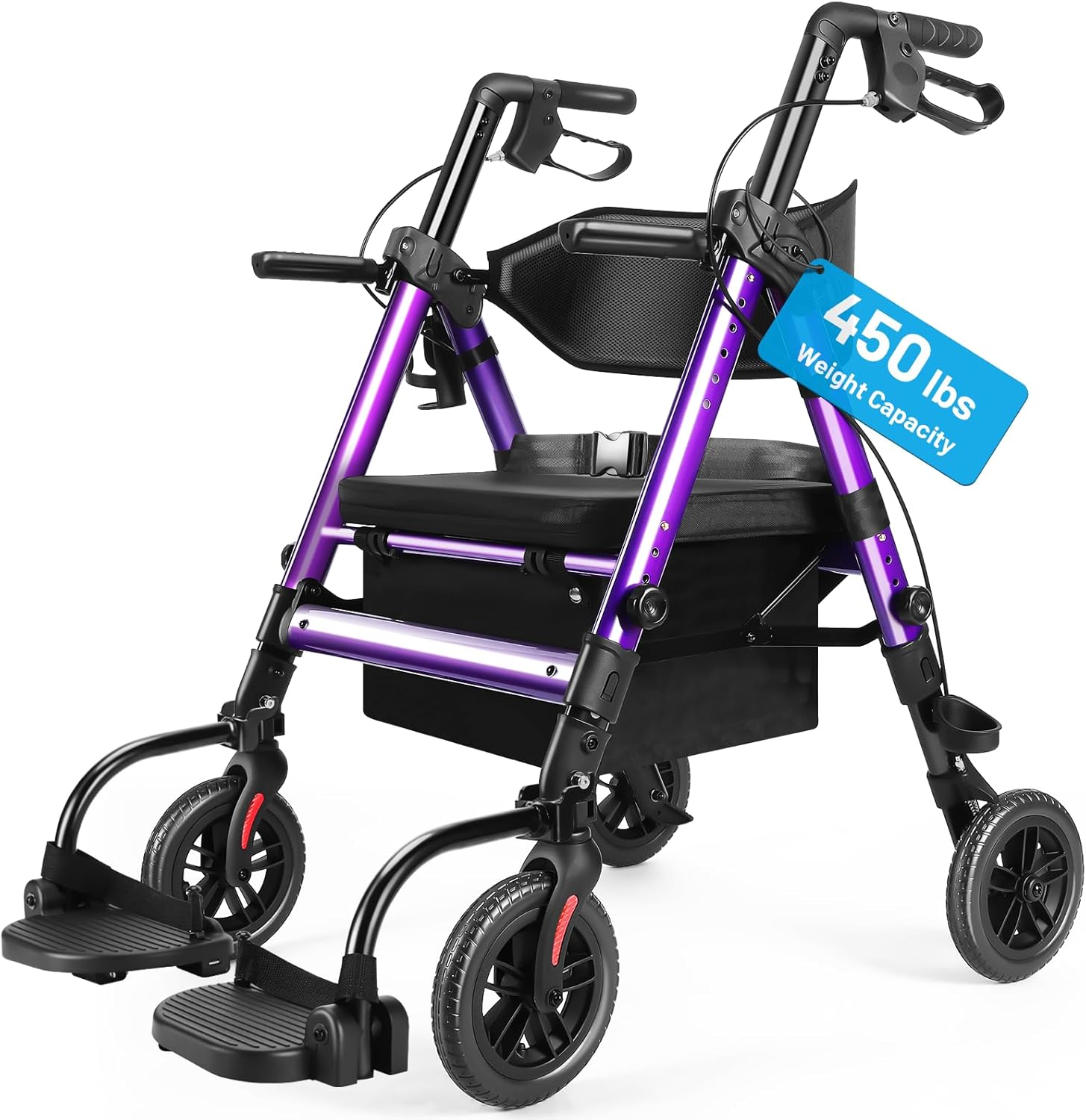 Heavy Duty Rollator Walker for Seniors with Seat, All Terrain Wheels