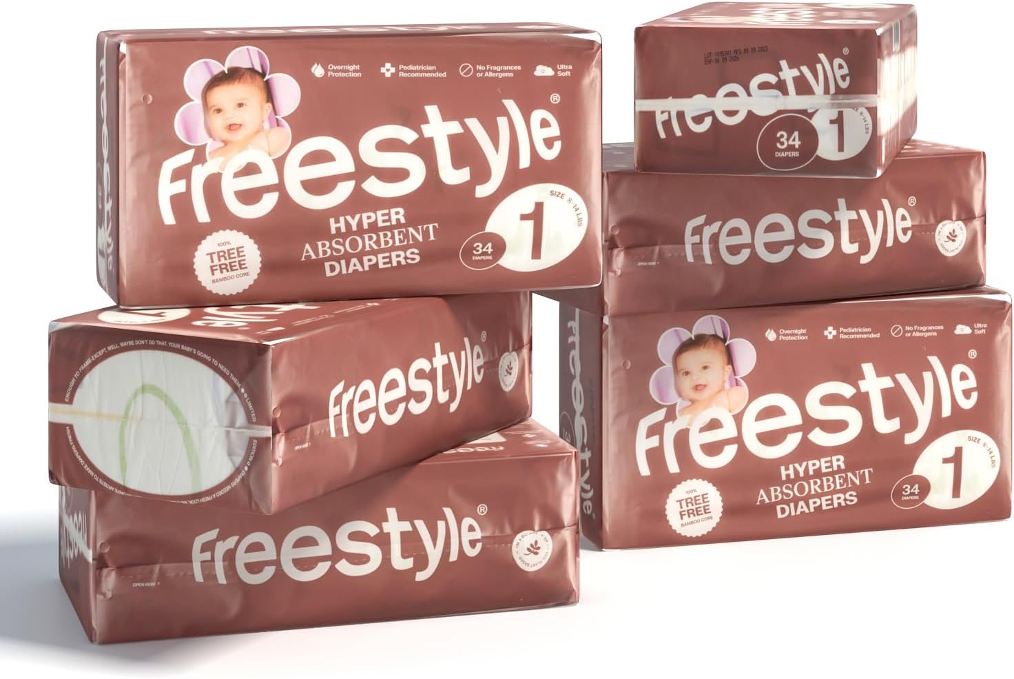 Hyper Absorbent Freestyle Diapers - Size 1, 204 Count