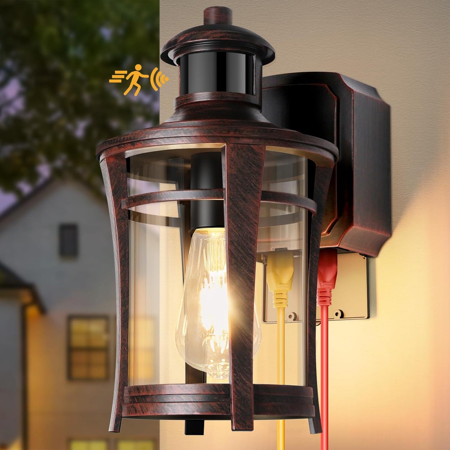 Slypadan Porch Lights with Outlet: Motion Sensor & Waterproof