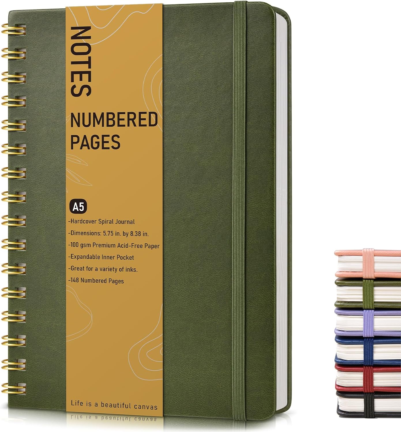 PAPEJOON Olive Green A5 Spiral Journal - 150 Numbered Pages, 100 GSM College Ruled - Ideal for Writing & Note Taking!