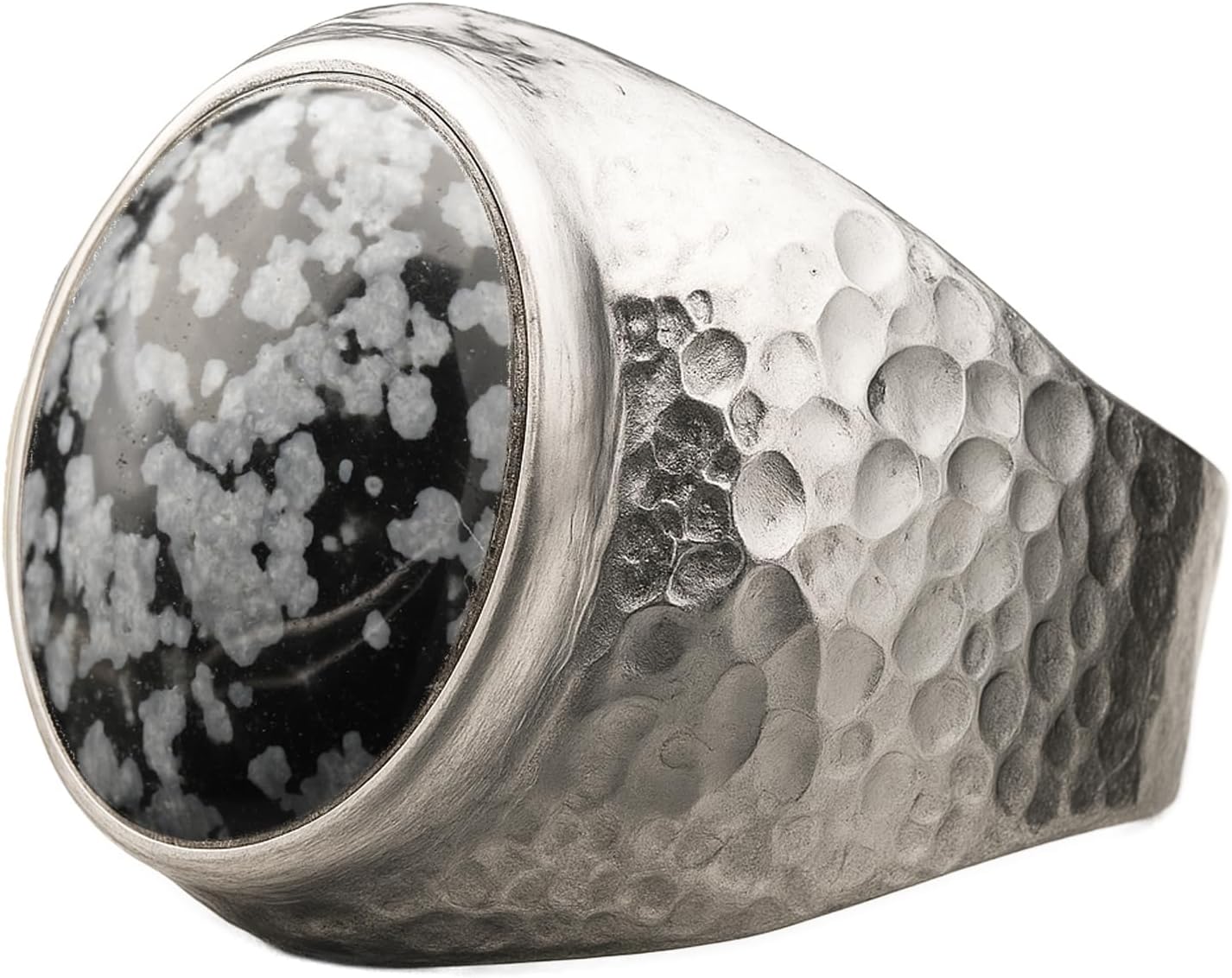 Natural Aventurine Crystal Ring for Men in Hammered Silver