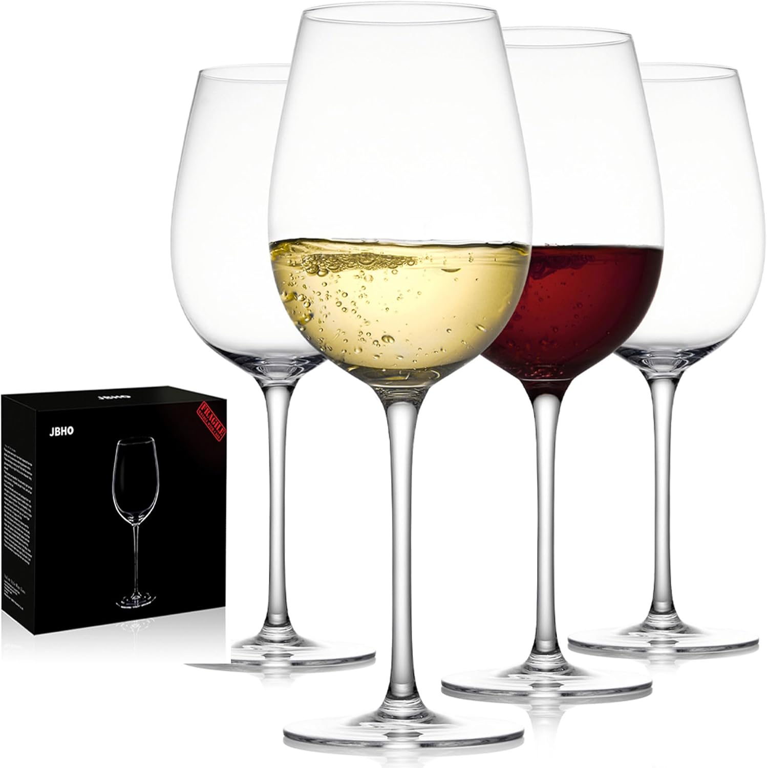 JBHO Hand Blown Italian Style Crystal Wine Glasses Set of 4