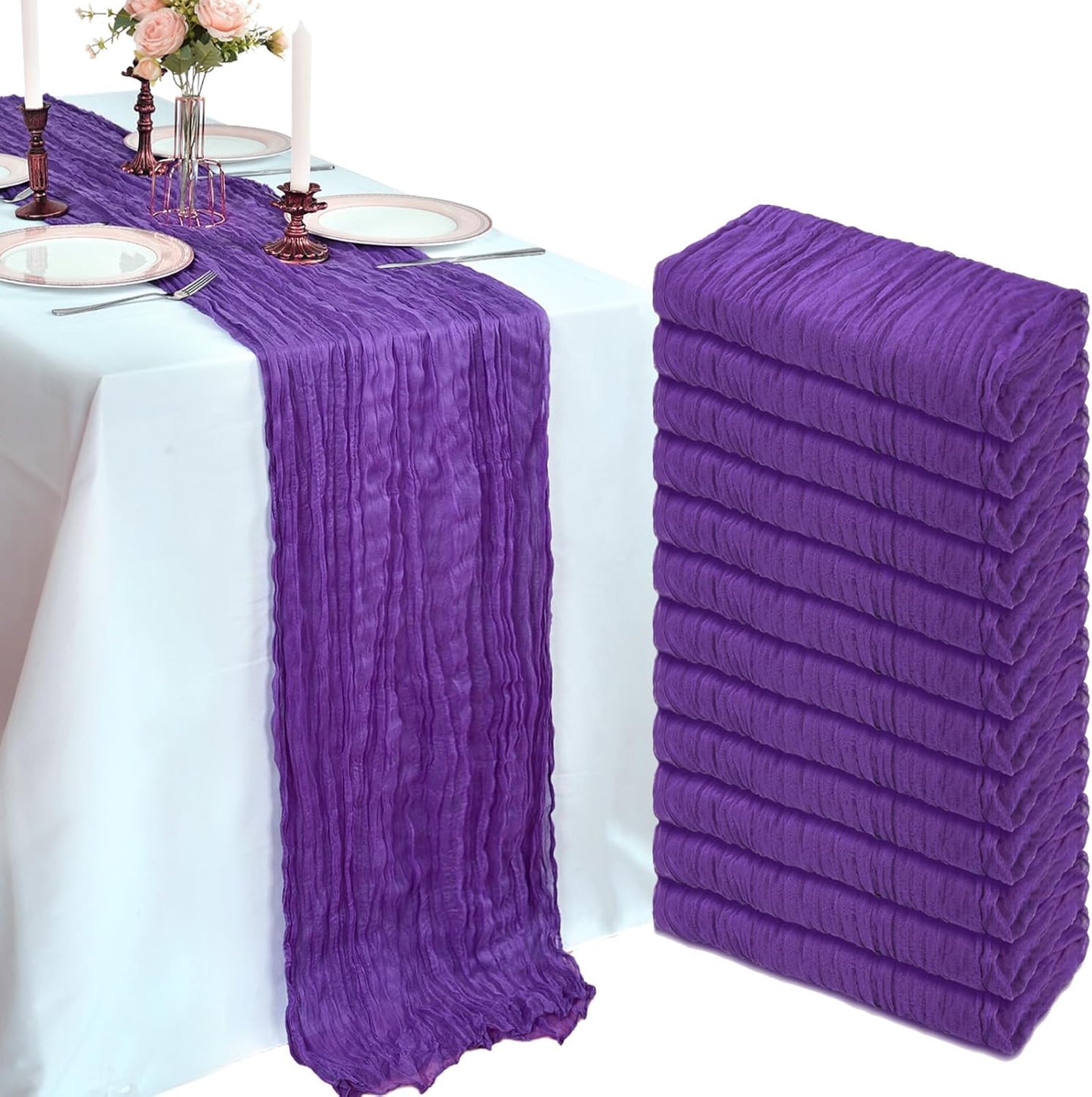 10FT Purple Cheesecloth Table Runner for Rustic Boho Decor