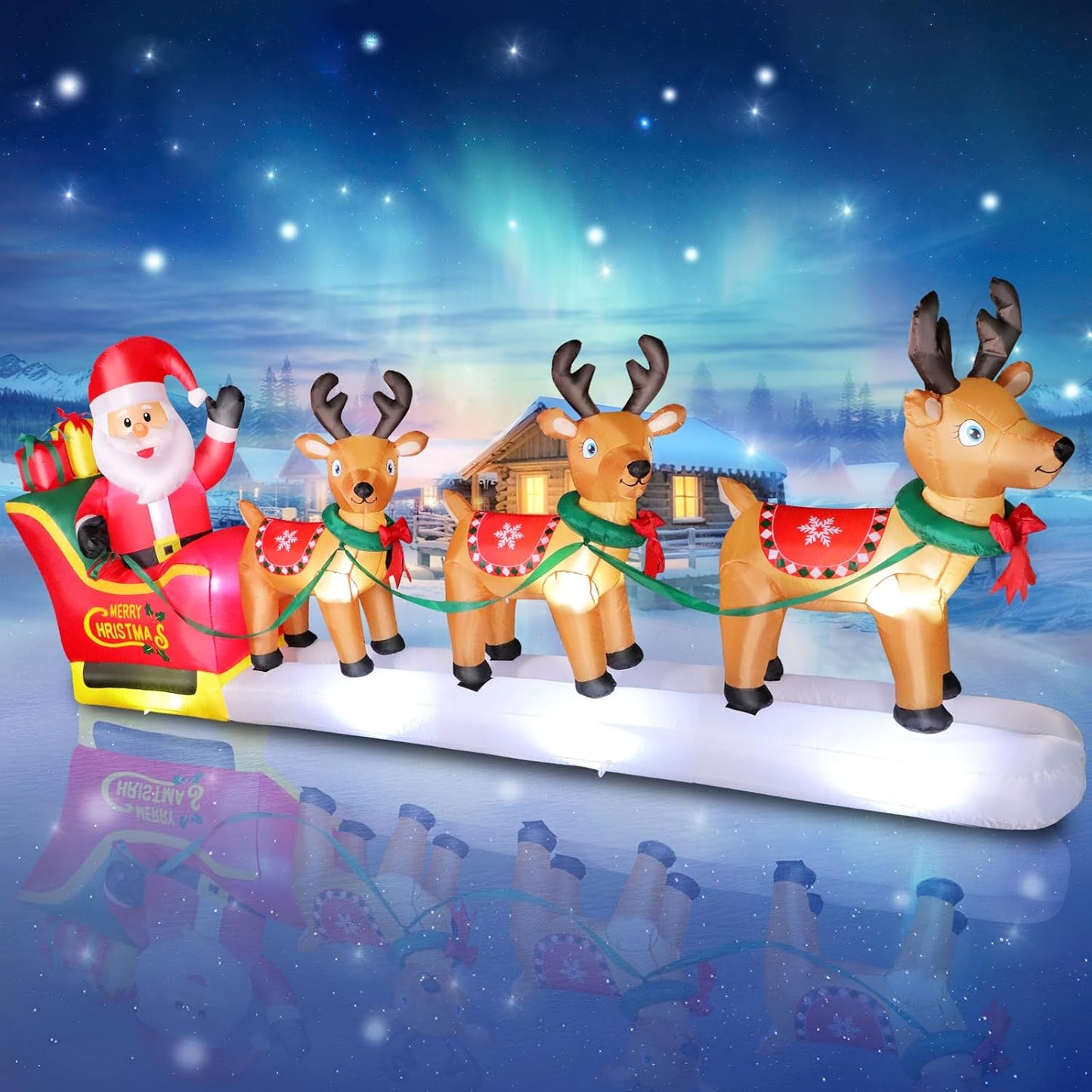 12FT Long Christmas Inflatables Santa Claus with Reindeers