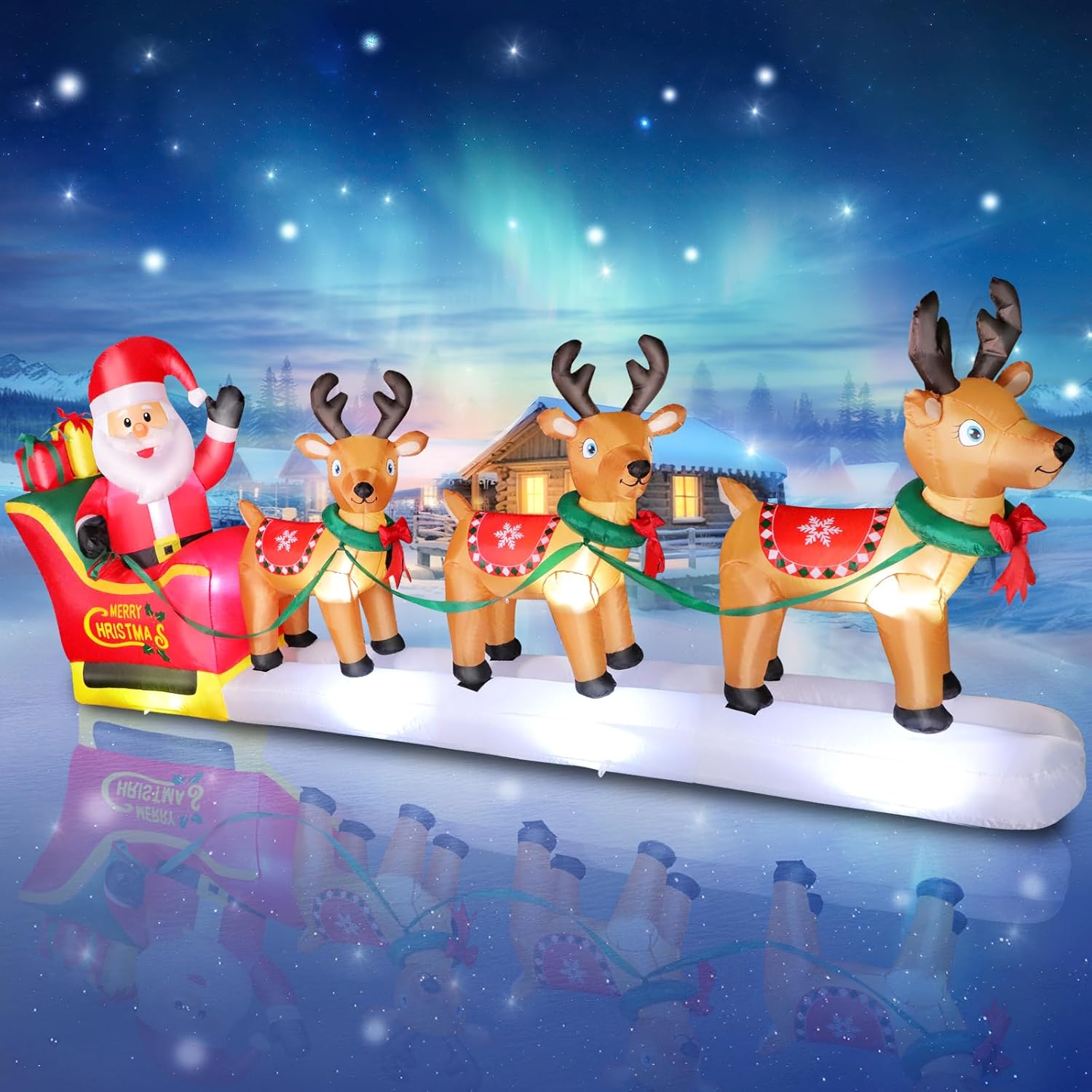 12FT Long Christmas Inflatables Santa Claus with Reindeers