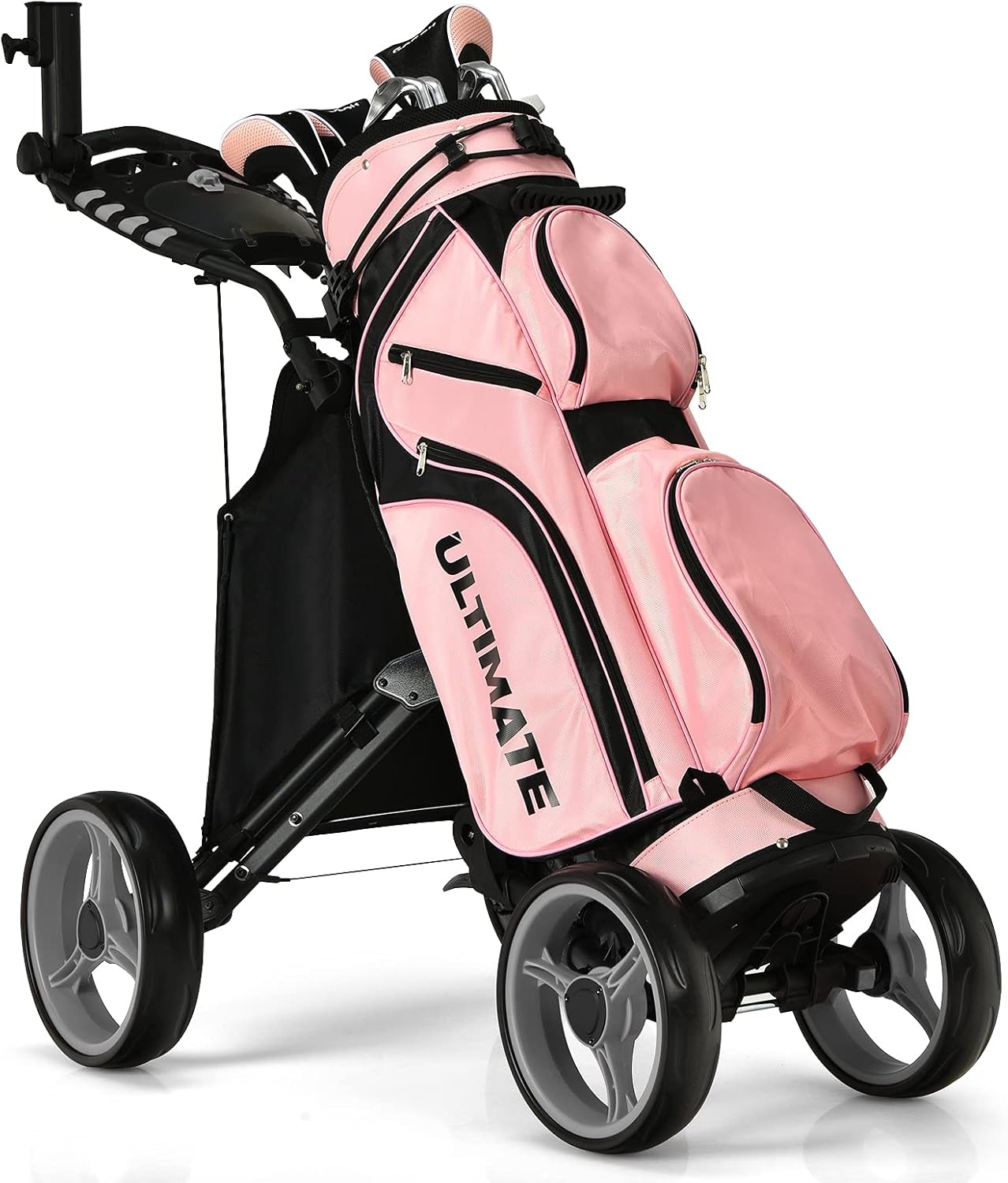 GYMAX Folding Golf Push Cart: Portable & Feature-Packed!