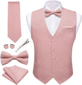 Barry.Wang Mens Suit Vest Linen Formal Casual V-neck Waistcoat Set