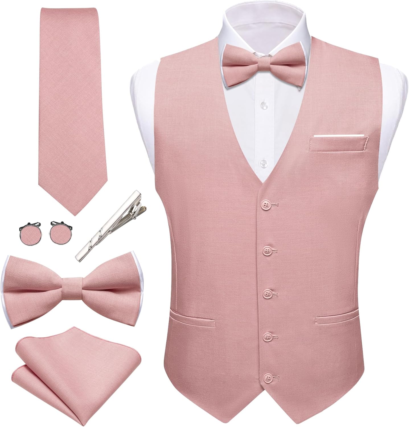 Barry.Wang Mens Suit Vest Linen Formal Casual V-neck Waistcoat Set
