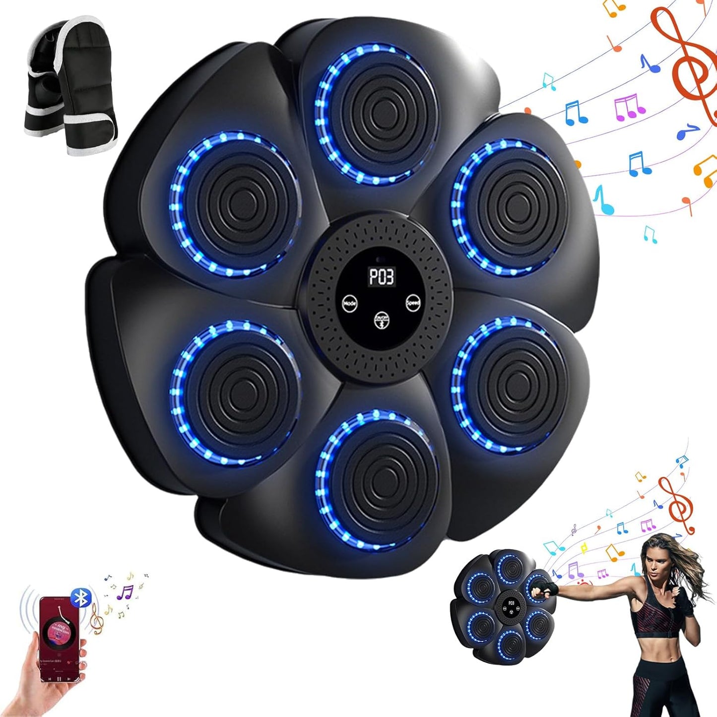 Music Boxing Trainer - 18 Speeds, Bluetooth, Gloves