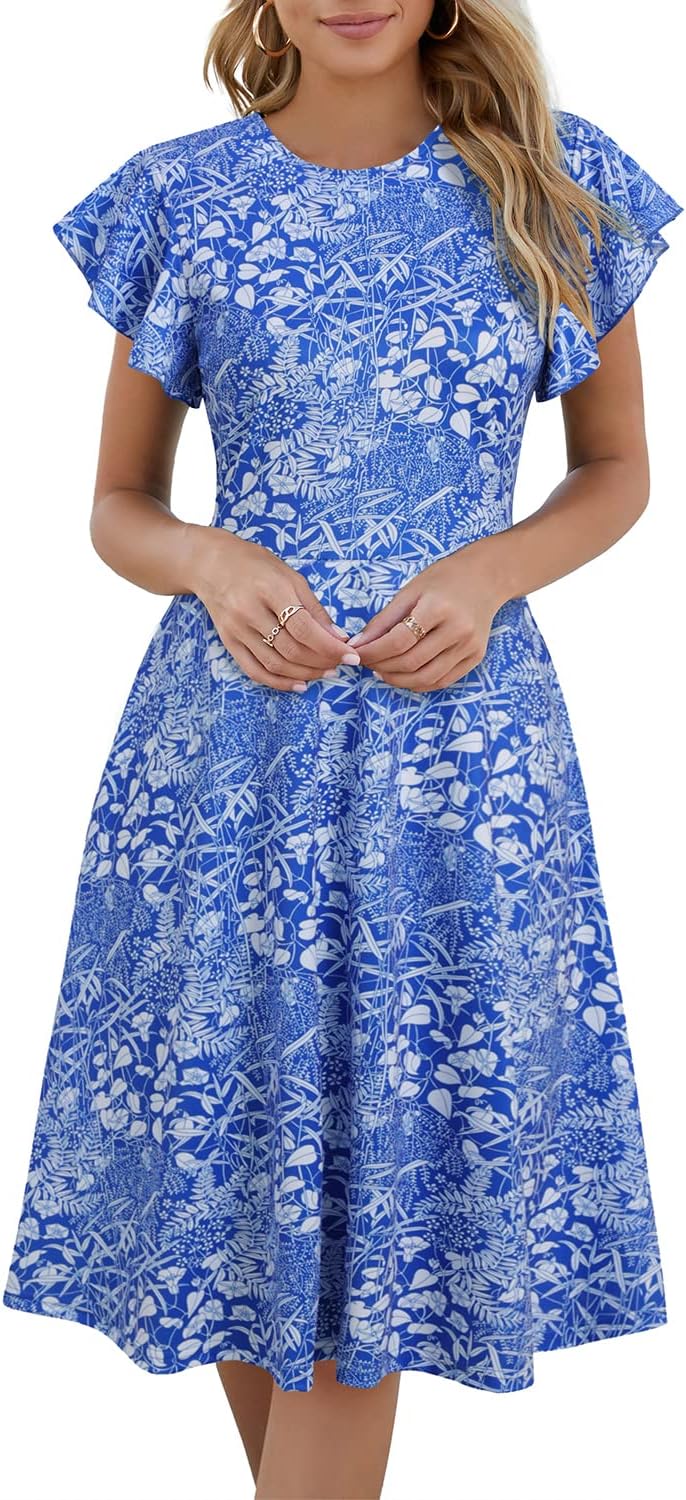 HELYO Women's Semi-Formal Ruffle Sleeves V-Back Cocktail Dress
