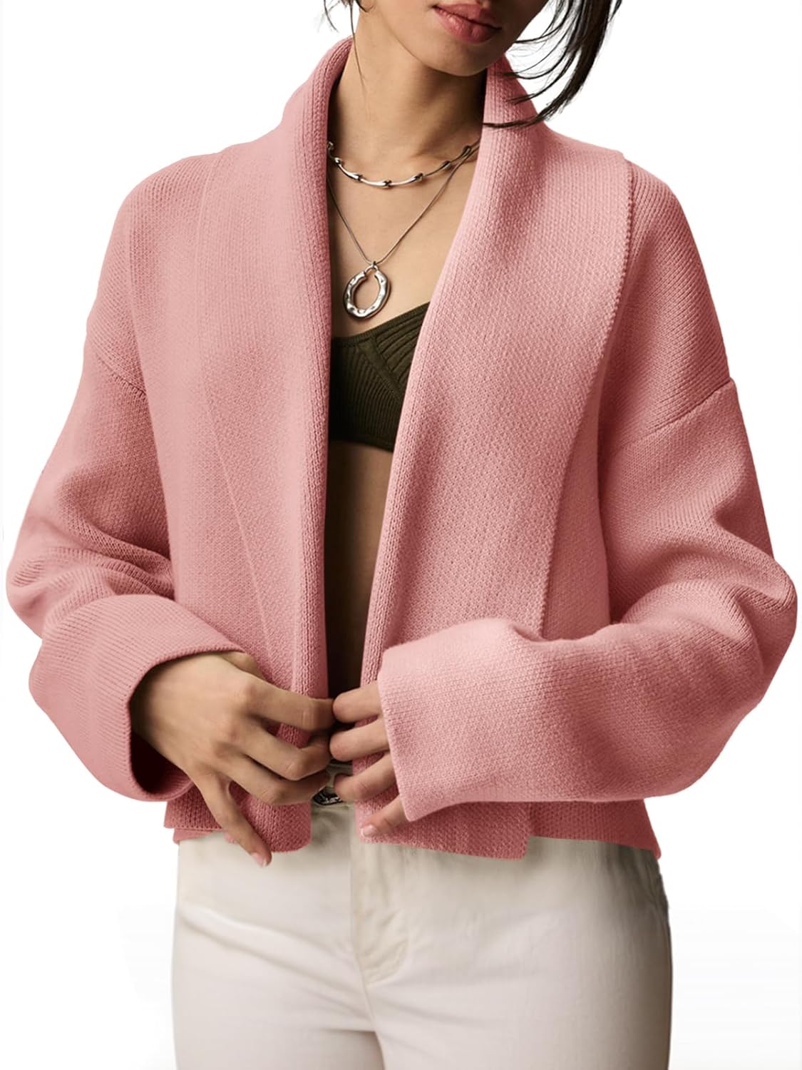 Saodimallsu Womens Cropped Cardigan Open Front Sweater Jacket