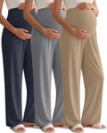 3 Pack Women's Maternity Pants Over The Belly - Loose Wide Leg Lounge