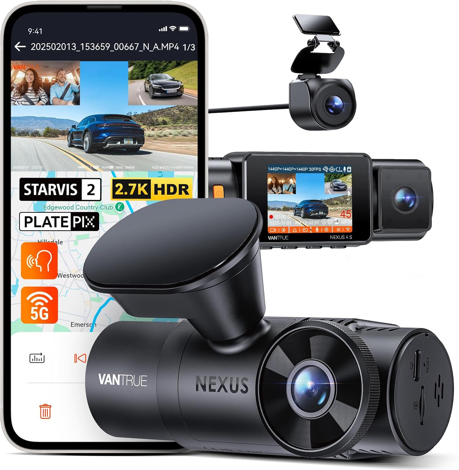 Vantrue N4S 3 Channel Dash Cam with 2.7K+1440P+1440P Resolution