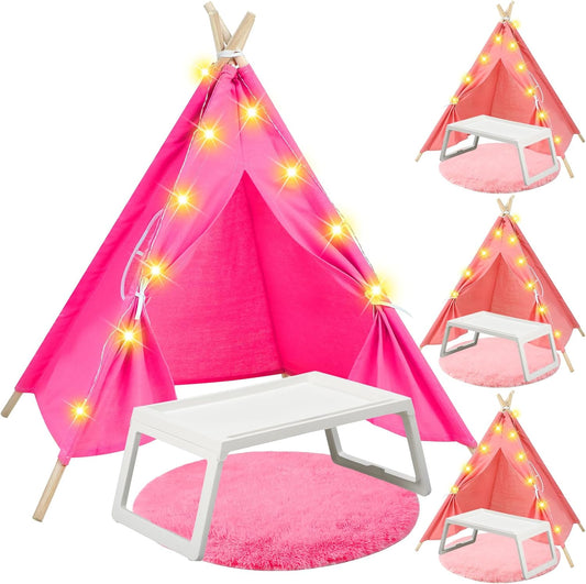 Kids Teepee Tent Set with Lights - Cozy Indoor & Outdoor Play