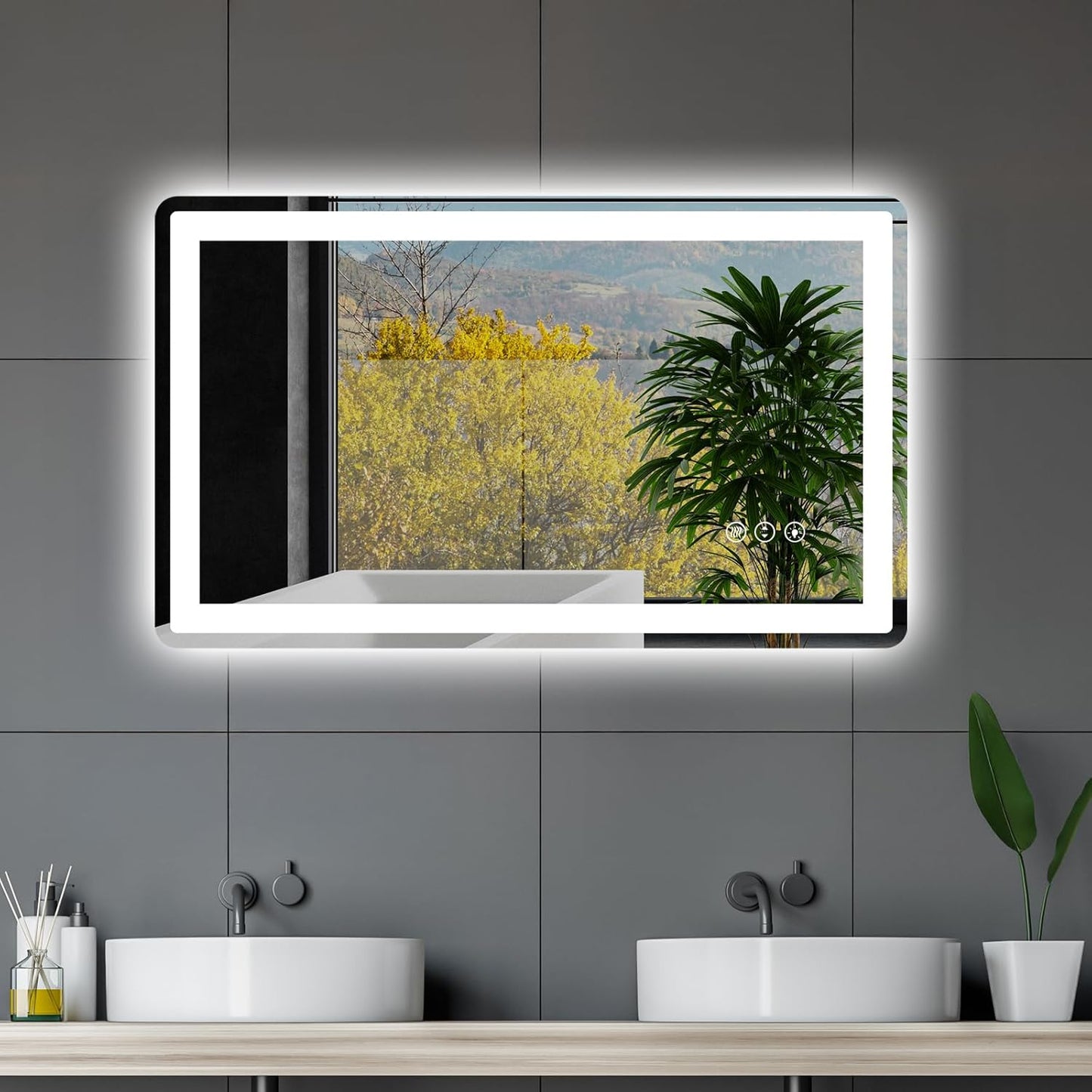 LED Bathroom Mirror with Front and Backlight, Anti-Fog Design