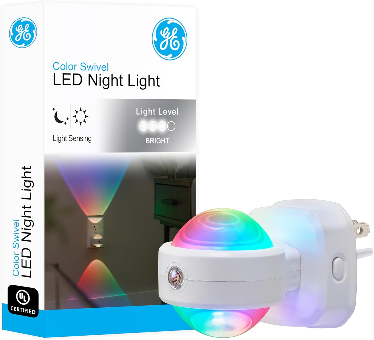 GE Color-Changing Swivel Night Light - Dusk to Dawn Sensor, Rotating Projector