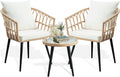 3 Piece Patio Bistro Set - Compact Wicker Table and 2 Chairs