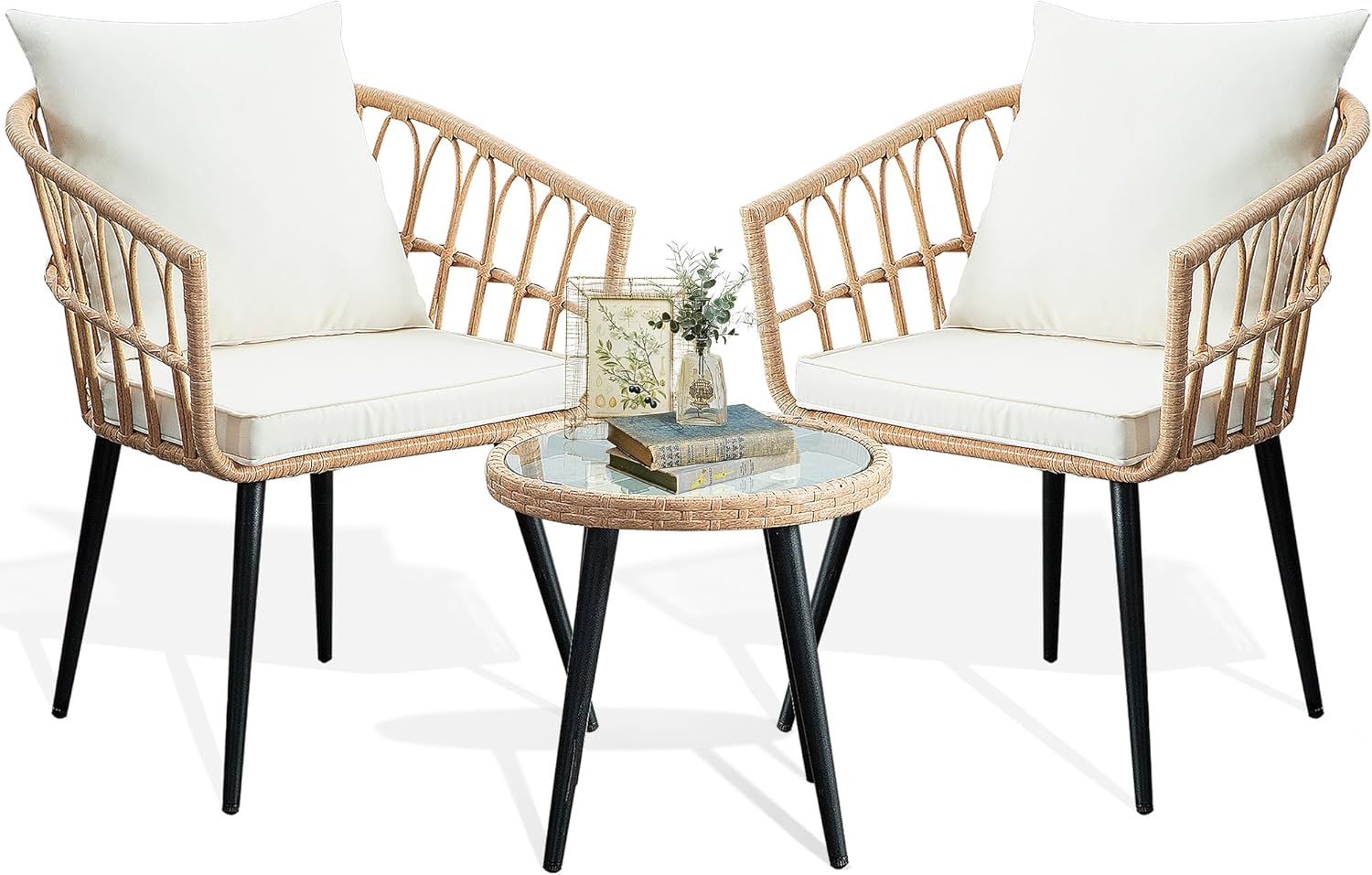 3 Piece Patio Bistro Set for Outdoor Wicker Furniture