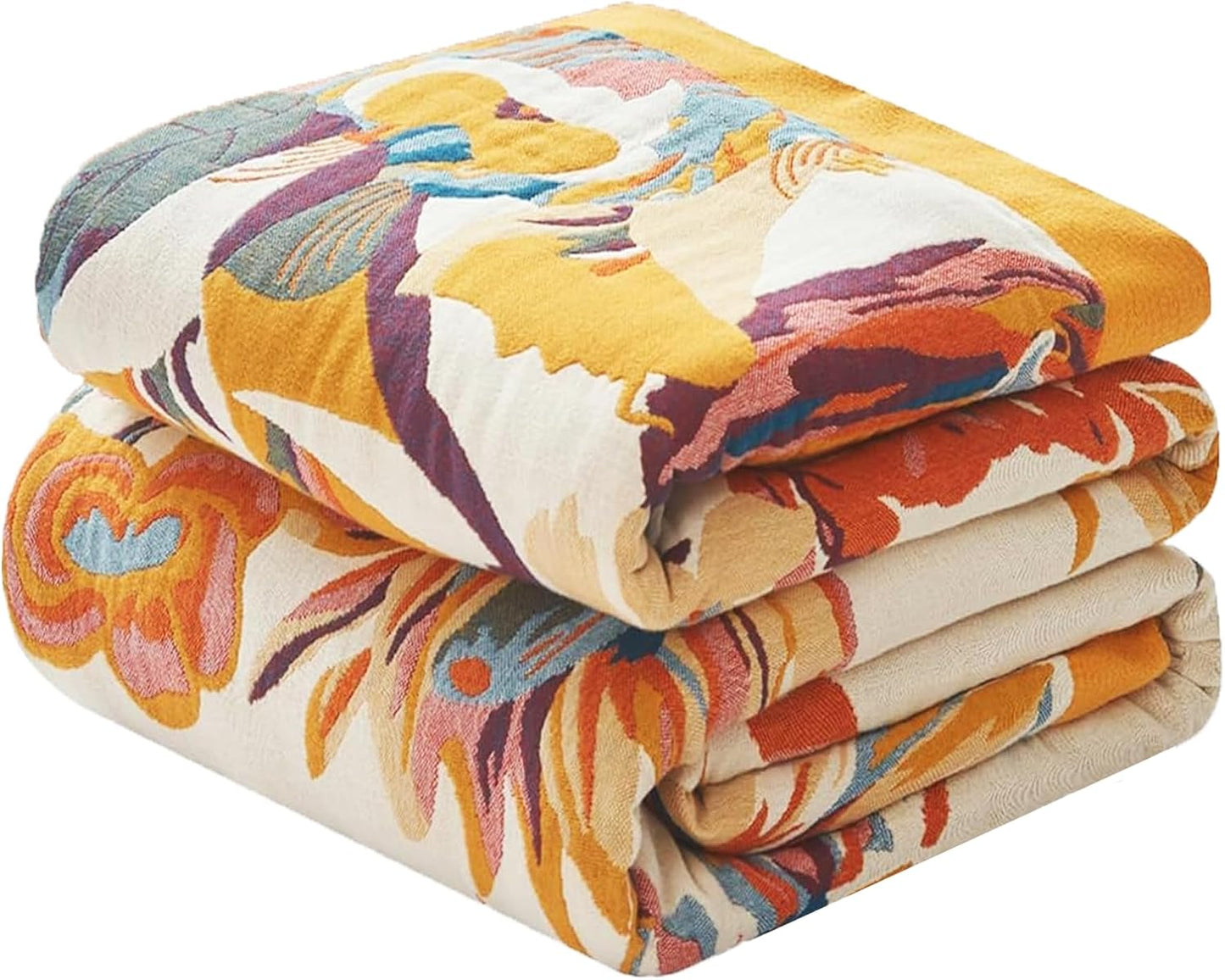 Boho Throw Blanket 60in x 80in - Organic Cotton Lightweight Quilt