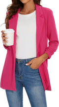 Women Long Blazer 3/4 Sleeve Notch Lapel - Lightweight Office Jacket
