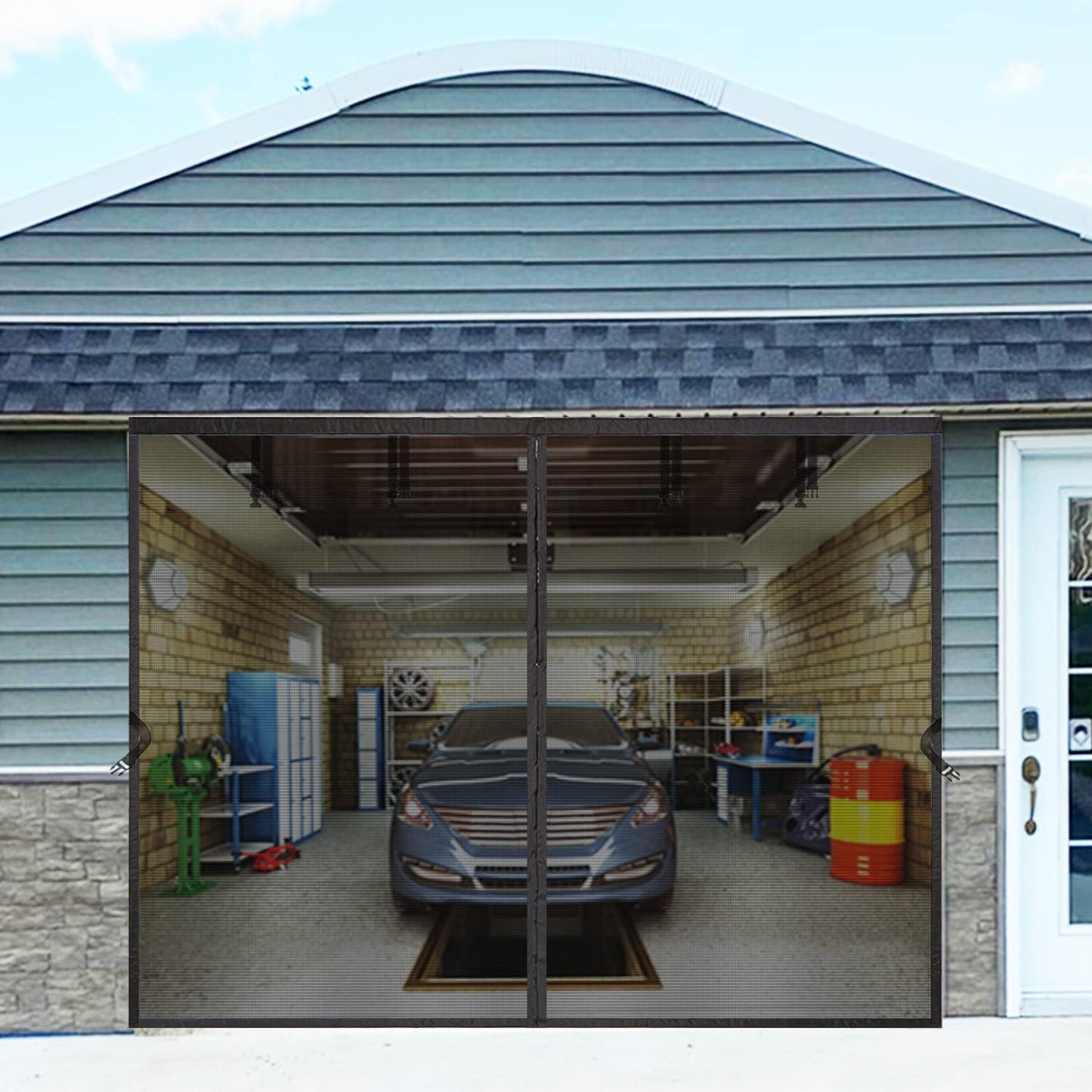 Garage Door Screen 14x8FT with Magnetic Closure for Easy Access