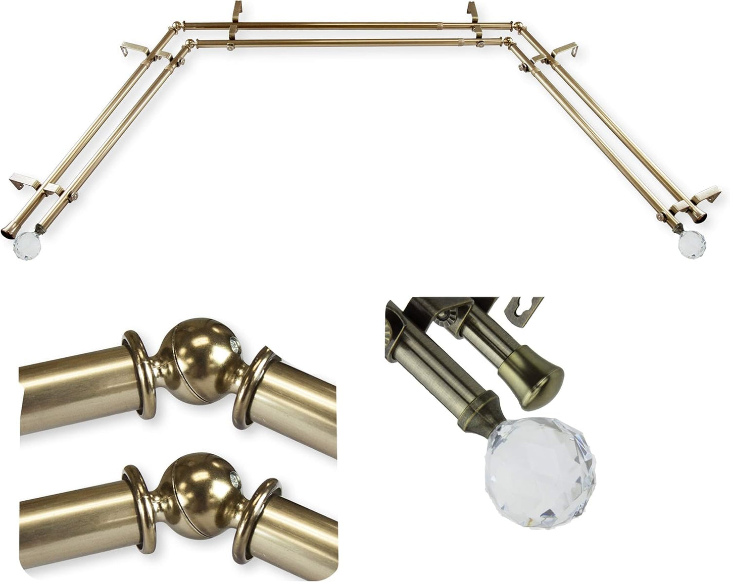 Sparkling Double Bay Curtain Rod - Antique Brass