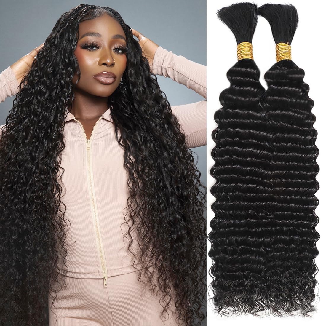 Human Braiding Hair for Boho Braids 26 Inch Deep Wave Bulk