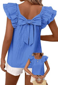 Womens Bow Tie Back Ruffle Short Sleeve Blouse - Cute Chiffon Tunic