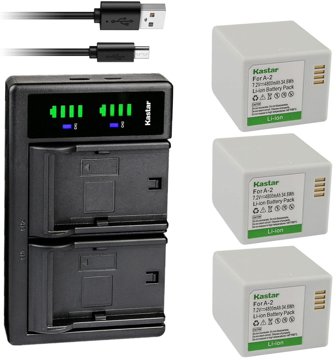 Kastar 3-Pack Battery and USB Charger for Arlo A-2 Cameras