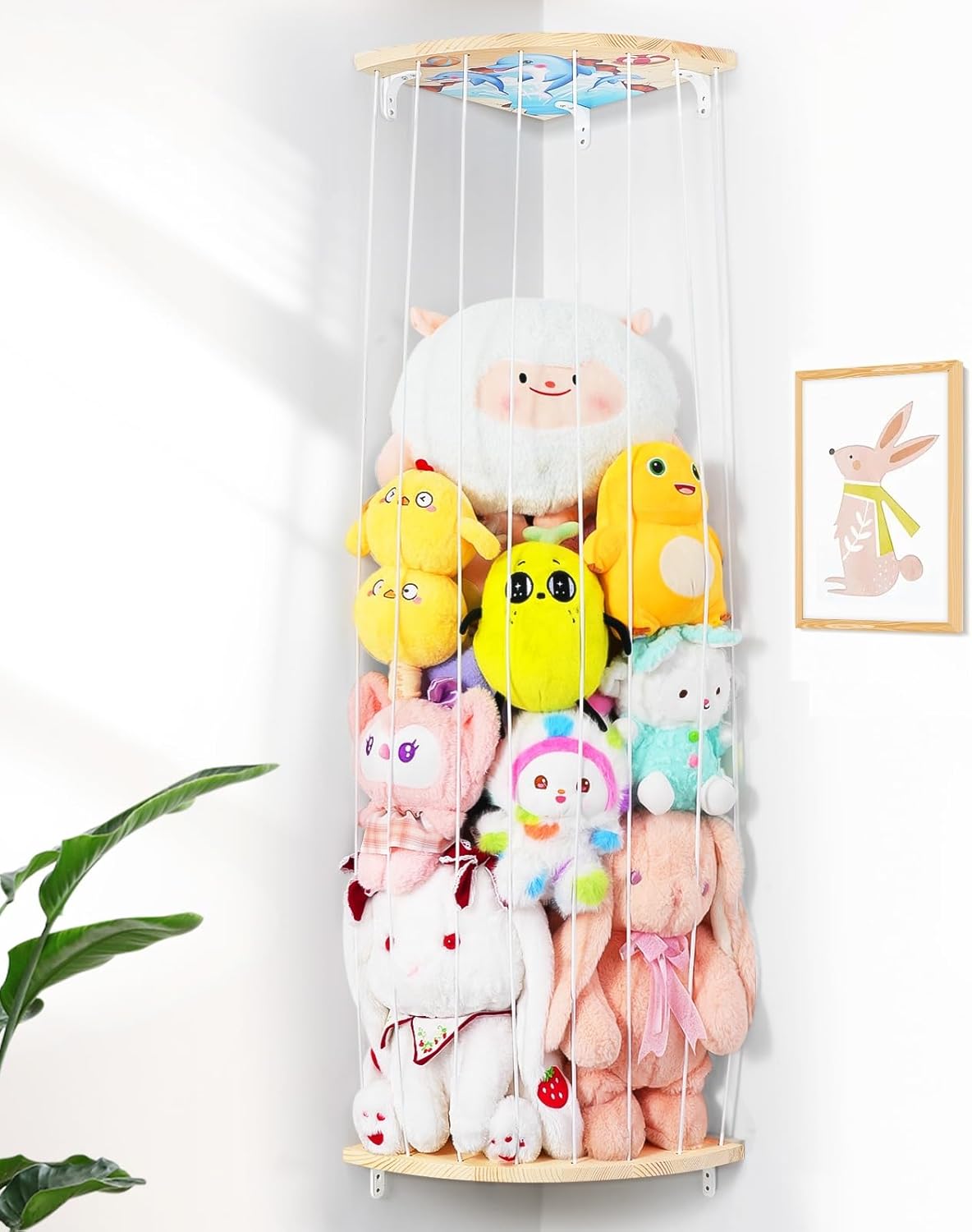 Corner Stuffed Animal Storage Net for Kids Room Organization