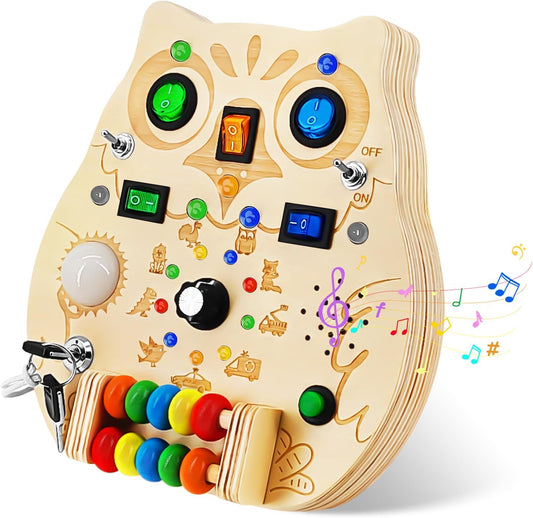 Wooden Montessori Busy Board - Interactive Light & Sound Toy