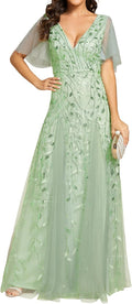 Women's Sequin V-Neck A-Line Floor Length Dress - Sparkly Evening Gown