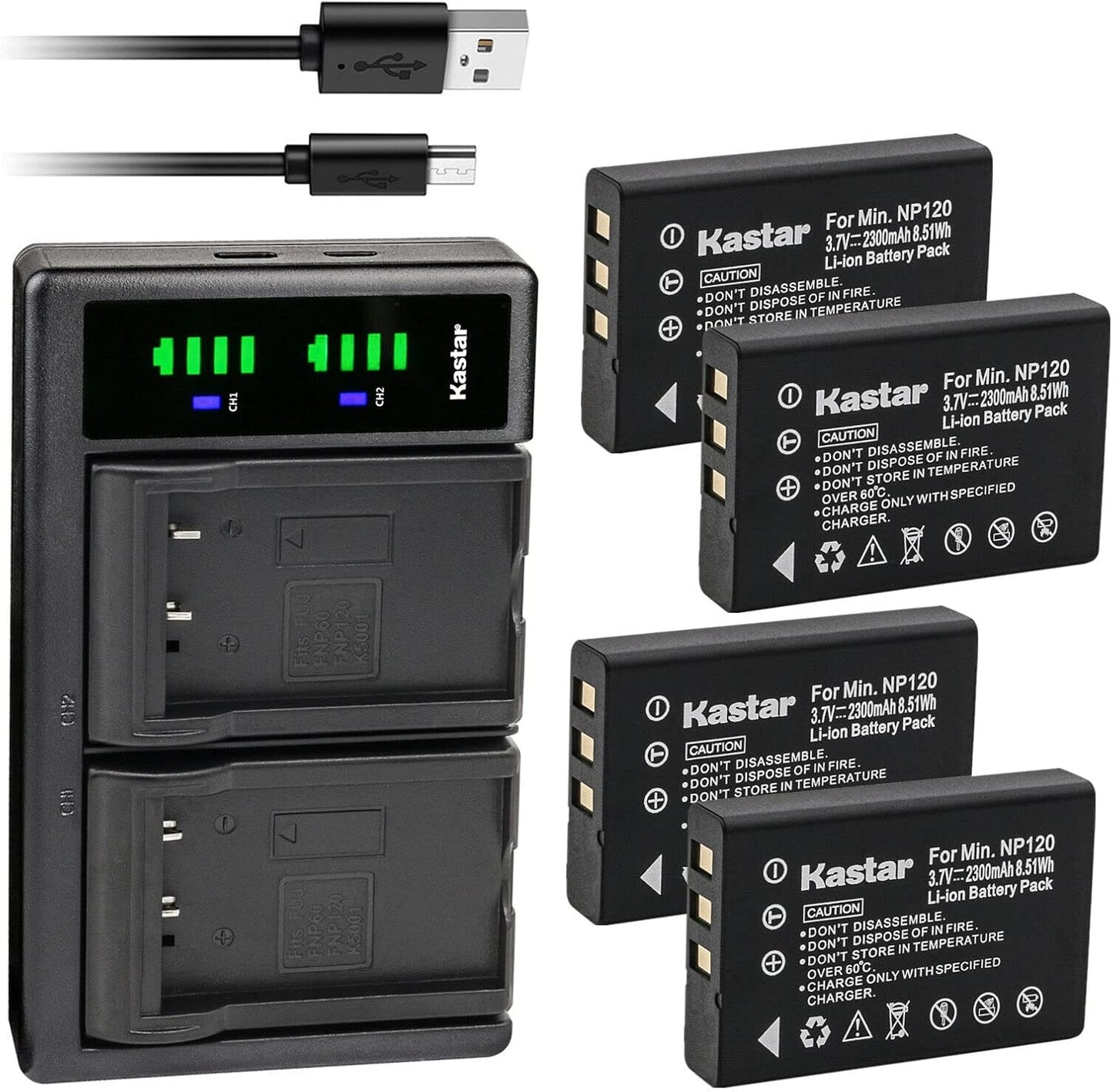 Kastar 4-Pack Battery and USB Charger for Motorola Symbol Devices