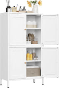 White Storage Cabinet with 4 Doors and Adjustable Shelves