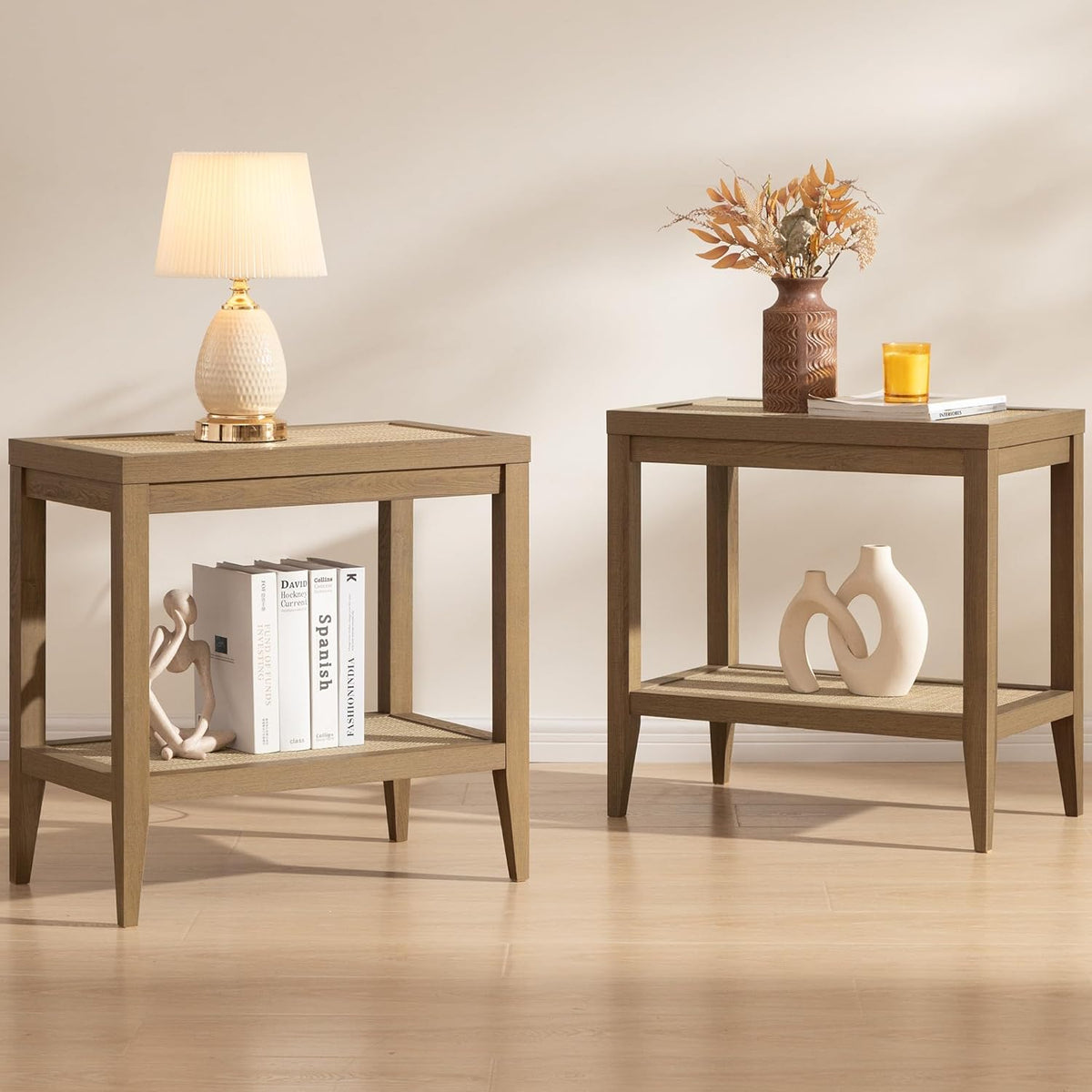 SICOTAS Rattan Nightstands Set of 2 for Cozy Home Decor