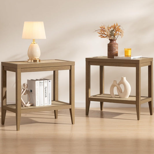 SICOTAS Rattan Nightstands Set of 2 for Cozy Home Decor
