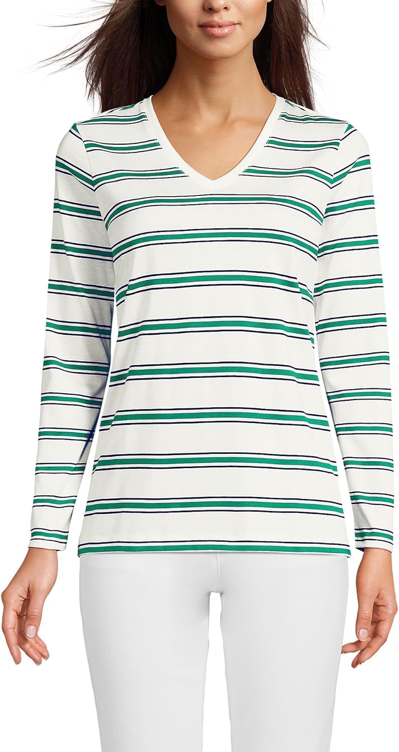 Relaxed Supima Cotton Long Sleeve V-Neck T-Shirt for Women