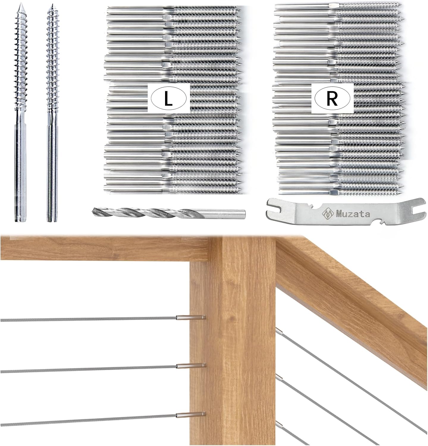 Muzata 100 Pack 1/8in Cable Railing Hardware Kit for Decks